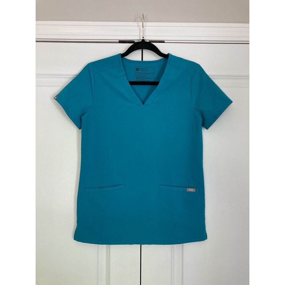 Figs Bright Blue Casma Pocket Short Sleeve Scrub Medical Top Size XXS